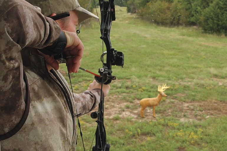 A view of a person aiming a shot at deer