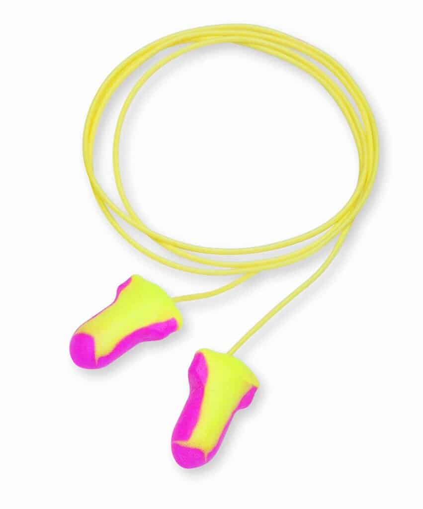 yellow and pink Howard Leight High Visibility Laser Light Throw Away Foam Earplugs 