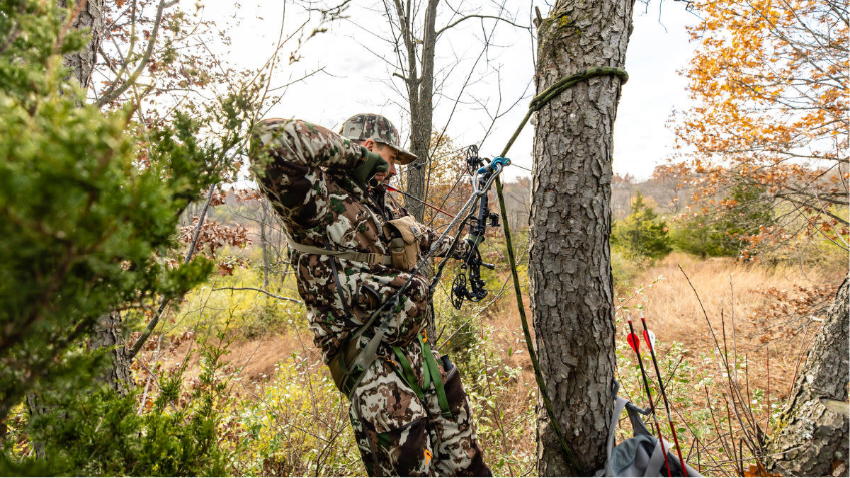 a man doing the tree saddle hunting